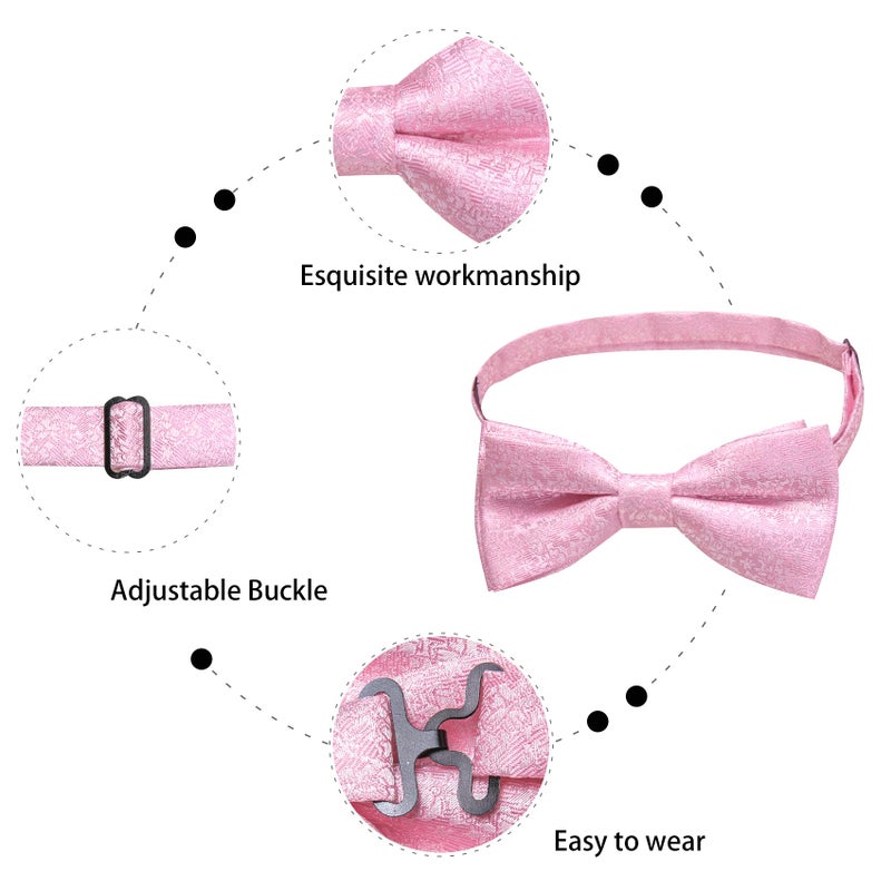 Dubulle Mens Pink Paisley Floral Bowtie Set Pre-tied Bowtie for Men and Pocket Square Set Wedding Business - Image 4